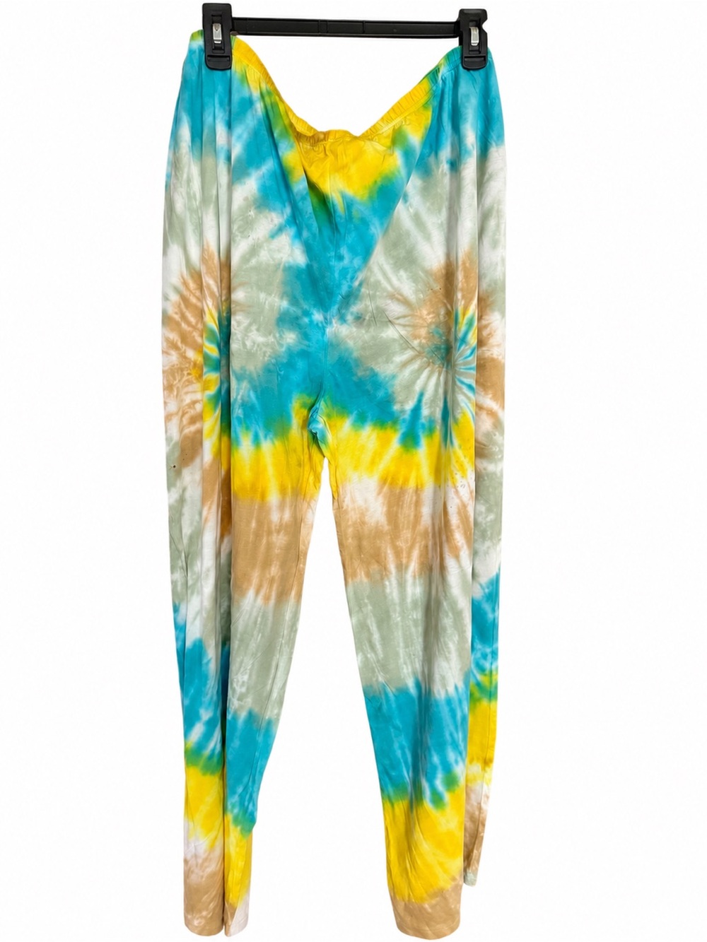 Vibrant 2XL Tie-Dye Lounge Pants in Turquoise, Yellow & Tan/Beachwear